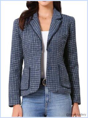 Tweed Blazer Notch Lapel Business Casual Jacket